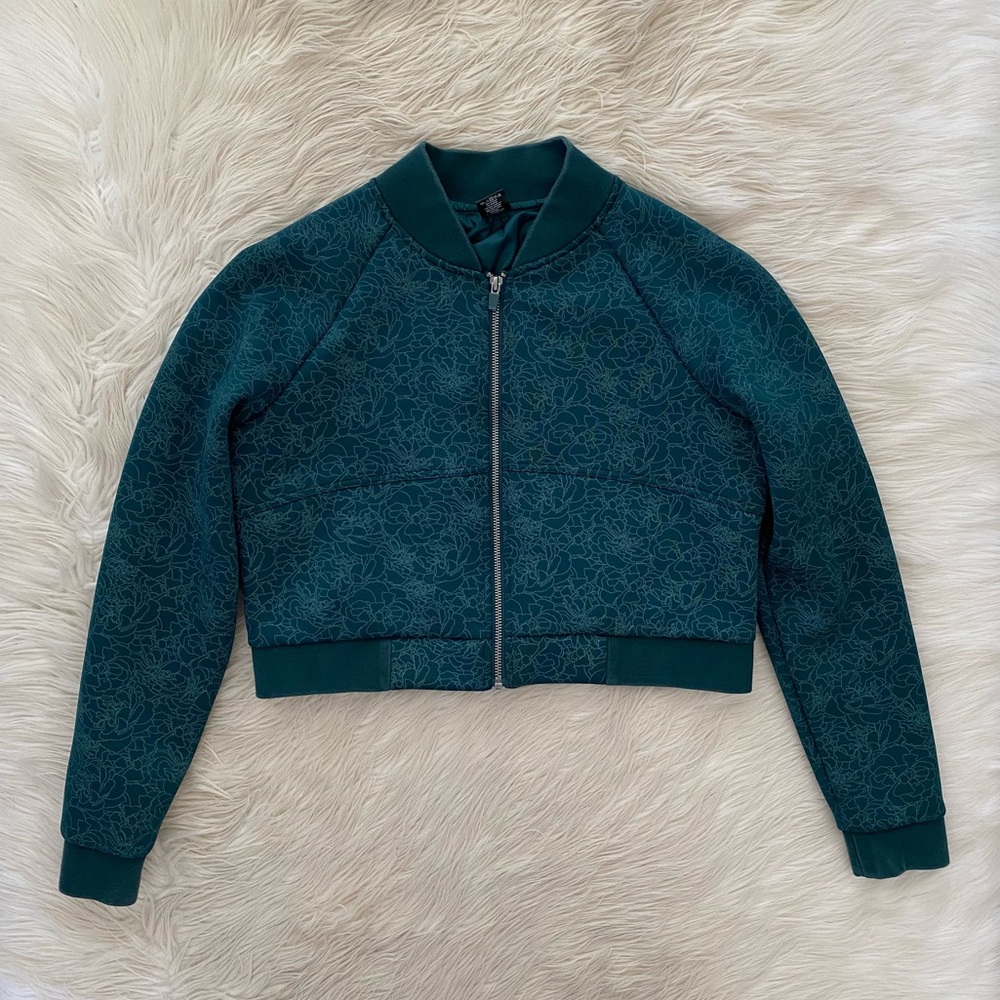 Balance Athletica Vitality Green Deep Sea Zip Front Cropped Bomber Flight Jacket - Picture 2 of 15